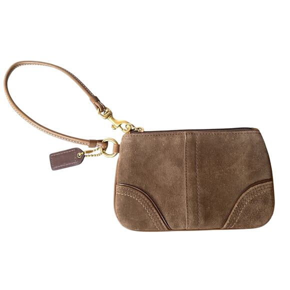 Coach Tan Suede Wristlet with Charm Tag - Picture 1 of 14